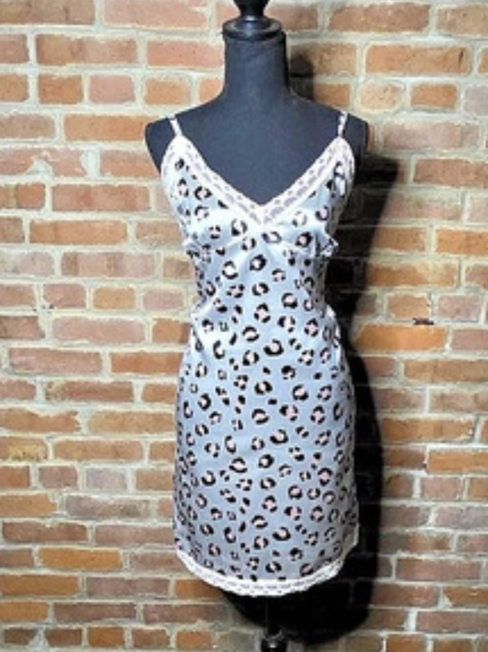 Ekouaer Satin Leopard Print Lace Trim Nightgown Slip Dress - XXL